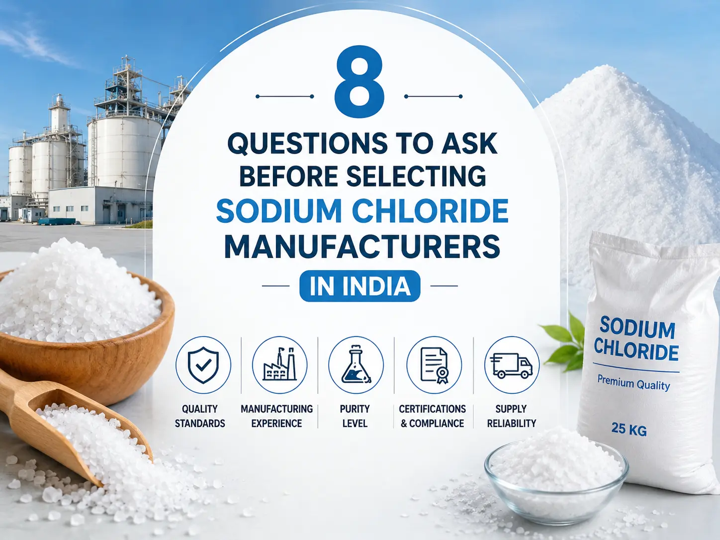 8 questions to ask before selecting Sodium Chloride Manufacturers in India for quality products and reliable supply.