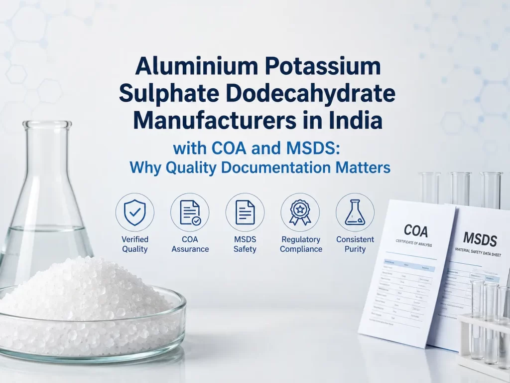 Aluminium Potassium Sulphate Dodecahydrate manufacturers in India offering high-purity chemicals with COA, MSDS, quality assurance, and compliance.