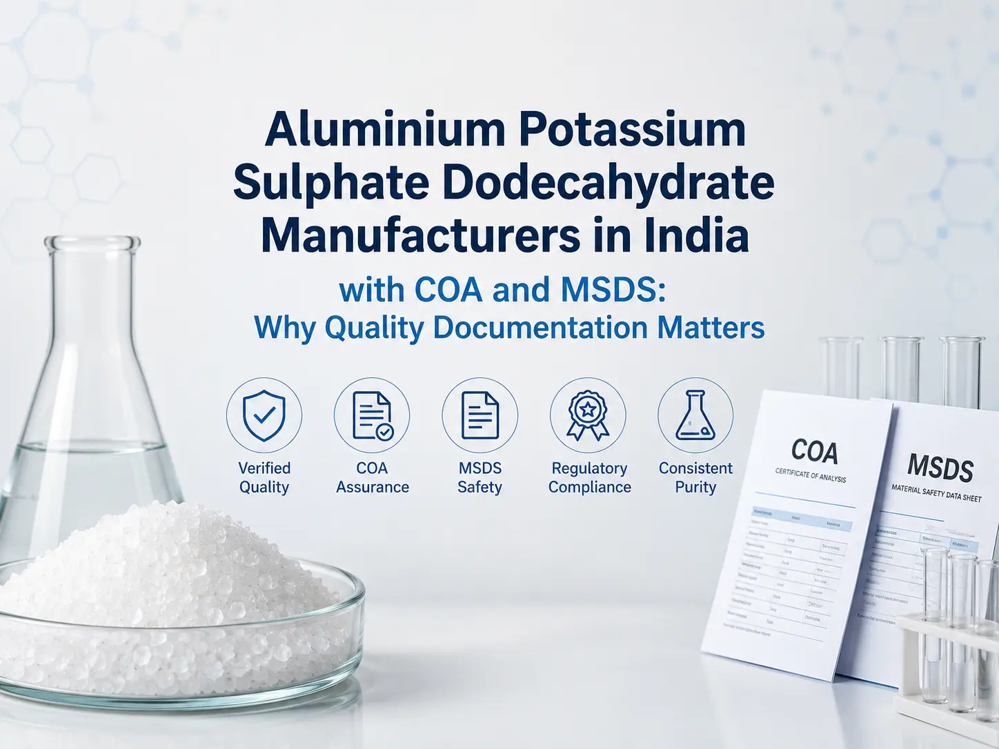 Aluminium Potassium Sulphate Dodecahydrate manufacturers in India offering high-purity chemicals with COA, MSDS, quality assurance, and compliance.