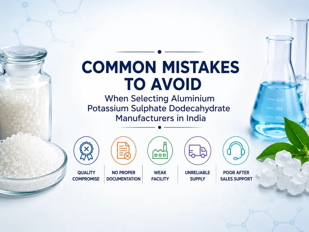 Common mistakes to avoid when selecting Aluminium Potassium Sulphate Dodecahydrate Manufacturers in India for high-purity Potash Alum and reliable industrial supply.